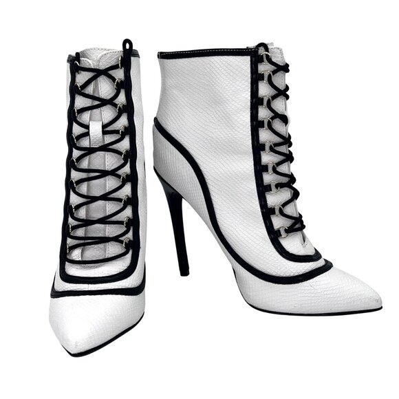 ShoeDazzle Dangerous Booties Womens Size 9 White Multi Back Zipper & Lace-Up New - Picture 1 of 16